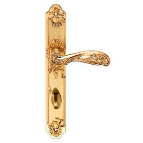 Ручки дверные на длинной планке FLOR S. GOLD (CL) матовое золото под ключ. цилиндр