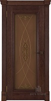 Дверь межкомнатная Тоскана витраж Мираж (широкий фигурный багет) дуб brandy остекленная